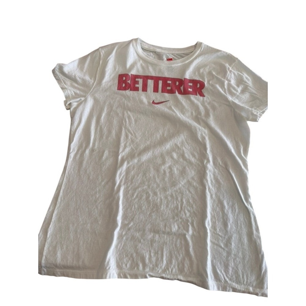 Hanes Nano-T Nike Betterer‎ Graphic T-Shirt White Red Womens Size Medium